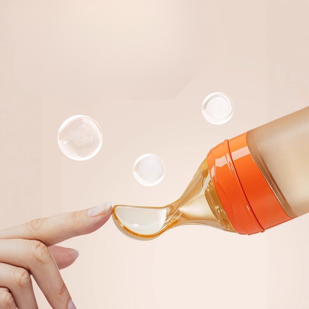 silicone baby feeding spoon bottle Its ergonomic design allows food to flow from the reservoir to the spoon with light pressure