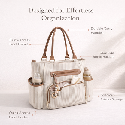 8 Piece Diaper Bag Set with Insulated Bottle Pockets featuring durable carry handles and spacious exterior storage.