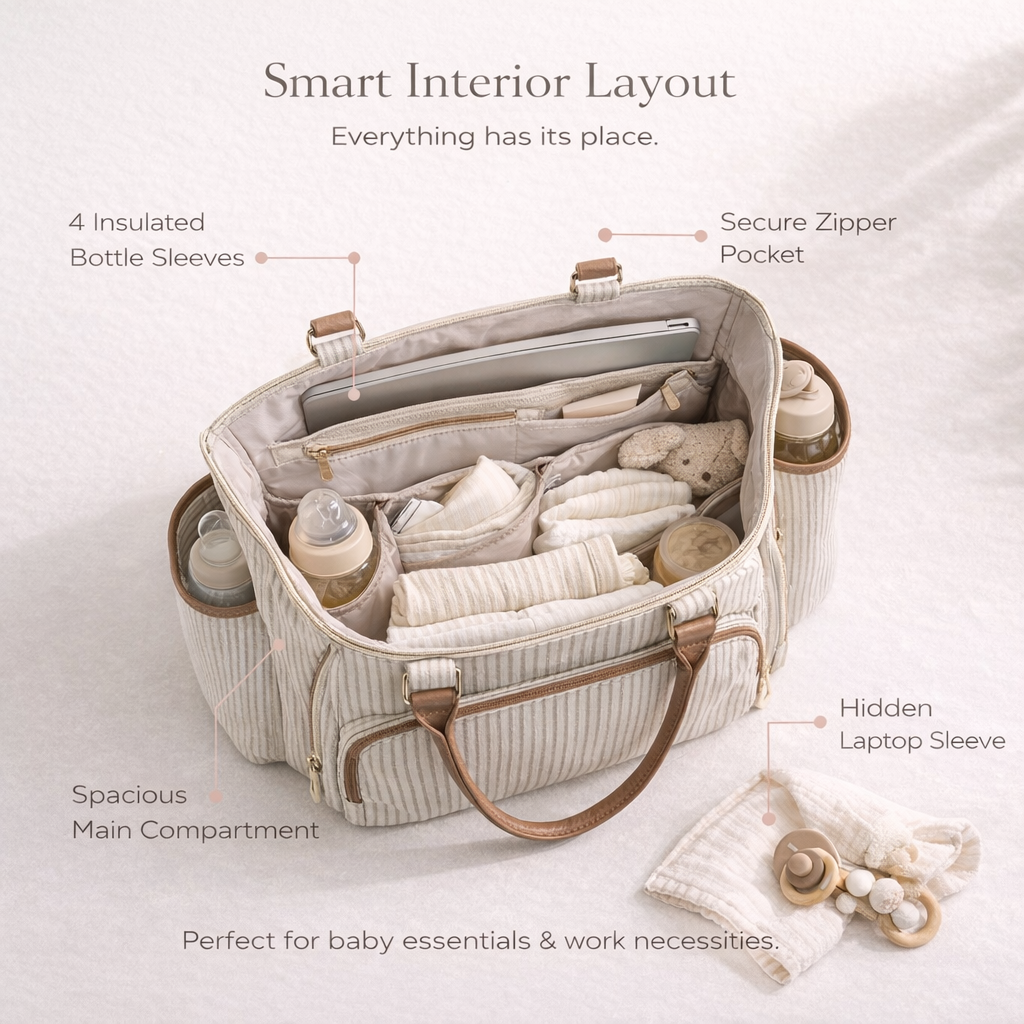 8 Piece Diaper Bag Set with Insulated Bottle Pockets featuring smart interior layout and spacious compartments