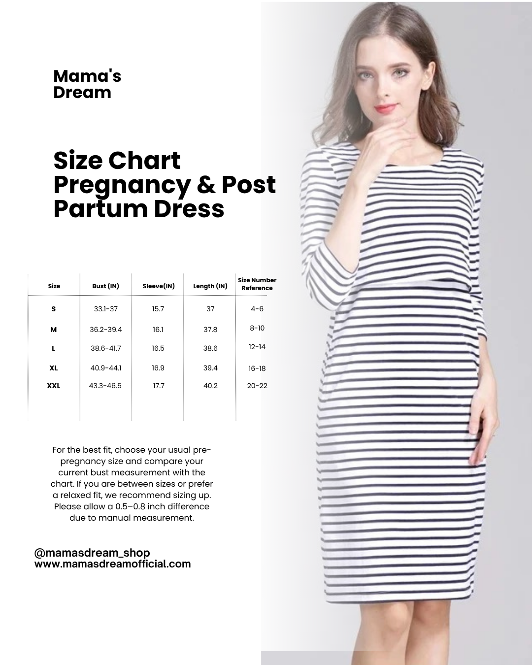Cotton Striped Maternity Nursing Dress – Mid-Sleeve