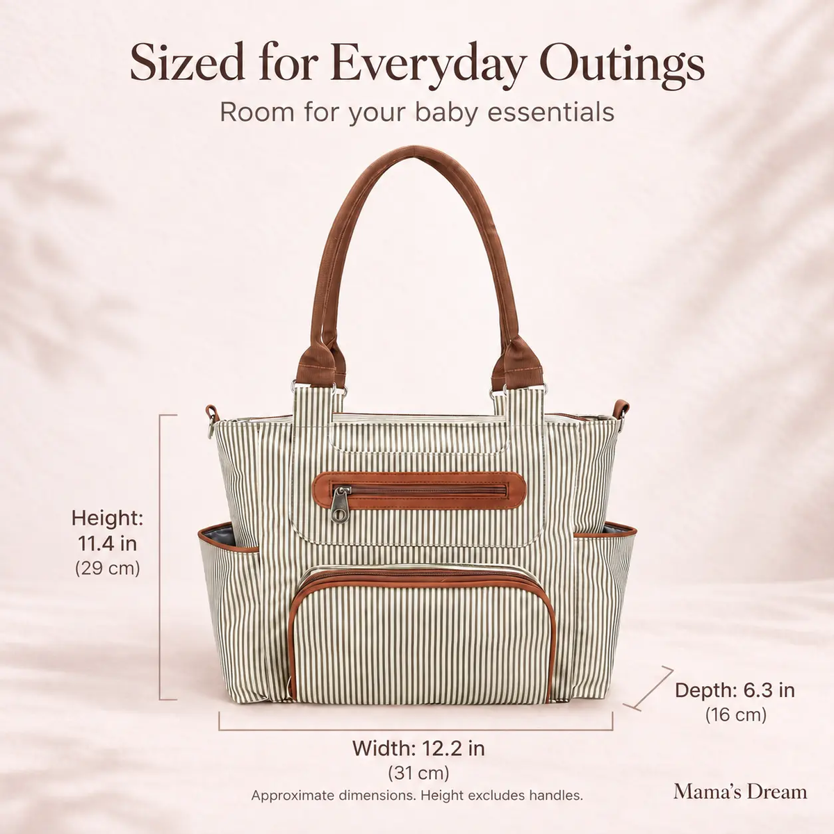 Diaper bag measurements in inches and centimeters
