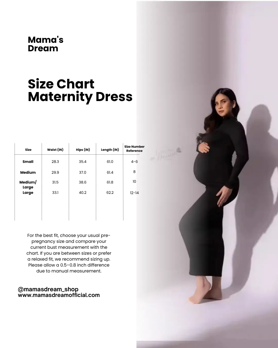 Maternity Dress Turtleneck Pregnancy dress size chart