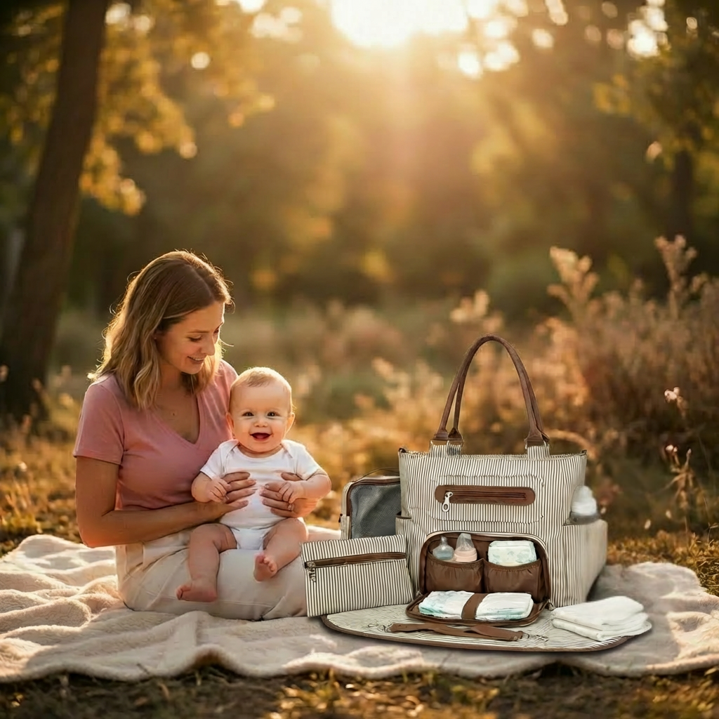 8 Piece Diaper Bag Set with Insulated Bottle Pockets