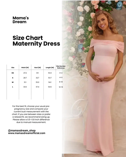 Pink Off-Shoulder Maternity Maxi Dress for Baby Shower & Photoshoot