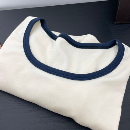 feeding short-sleeved pure cotton T-shirt, postpartum U-neck color-blocking top for feeding during the confinement period, trendy outerwear for hot moms going out