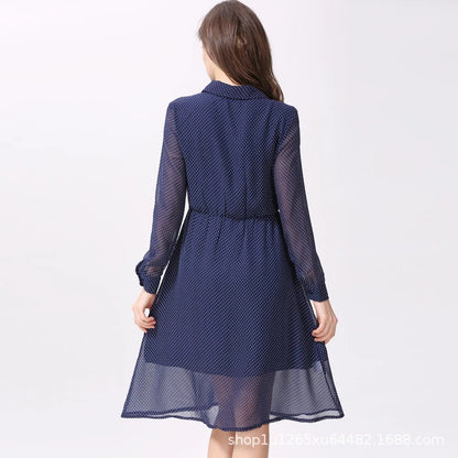 Spring and Autumn Chiffon maternity dress, hot mom's outerwear, lapel long-sleeved lactation dress, polka dot maternity dress