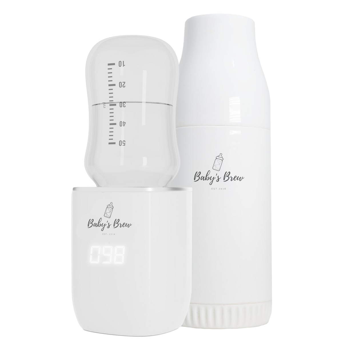 Baby's Brew portable bottle warmer with measuring container and formula dispenser by Mama's Dream