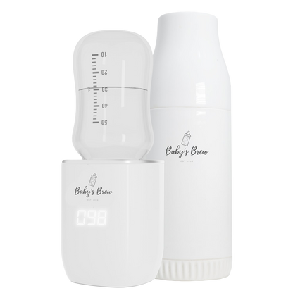 Baby's Brew portable bottle warmer with measuring container and formula dispenser by Mama's Dream
