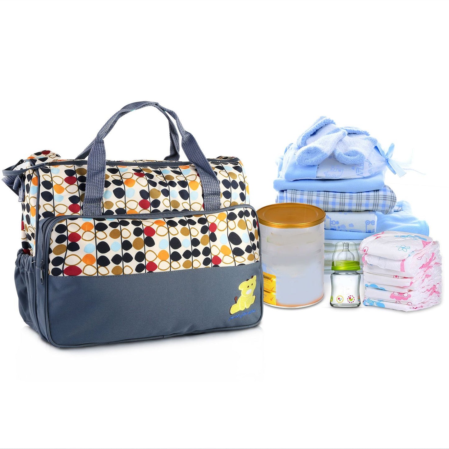 5 piece diaper bag set displayed