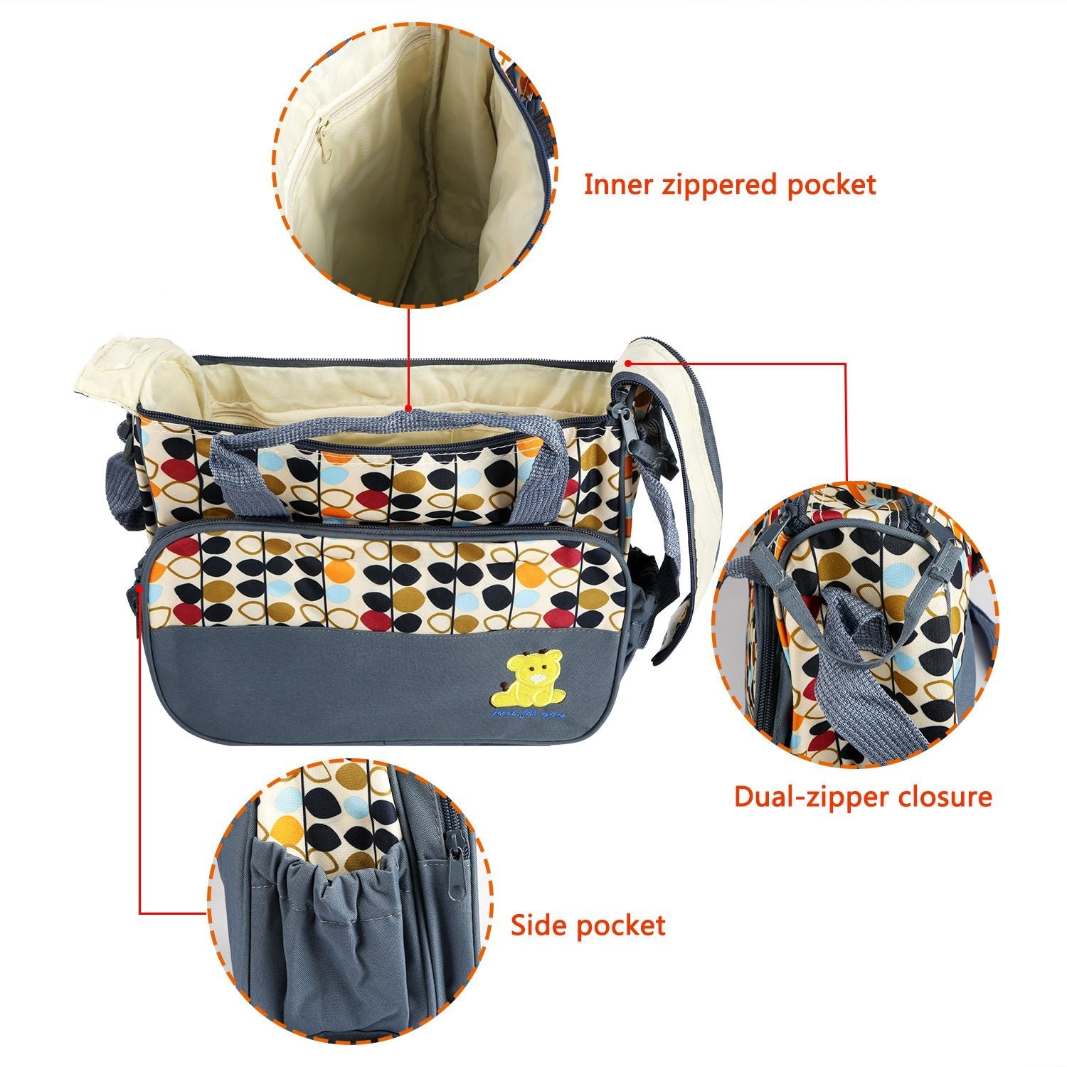 5 piece diaper bag set inside 