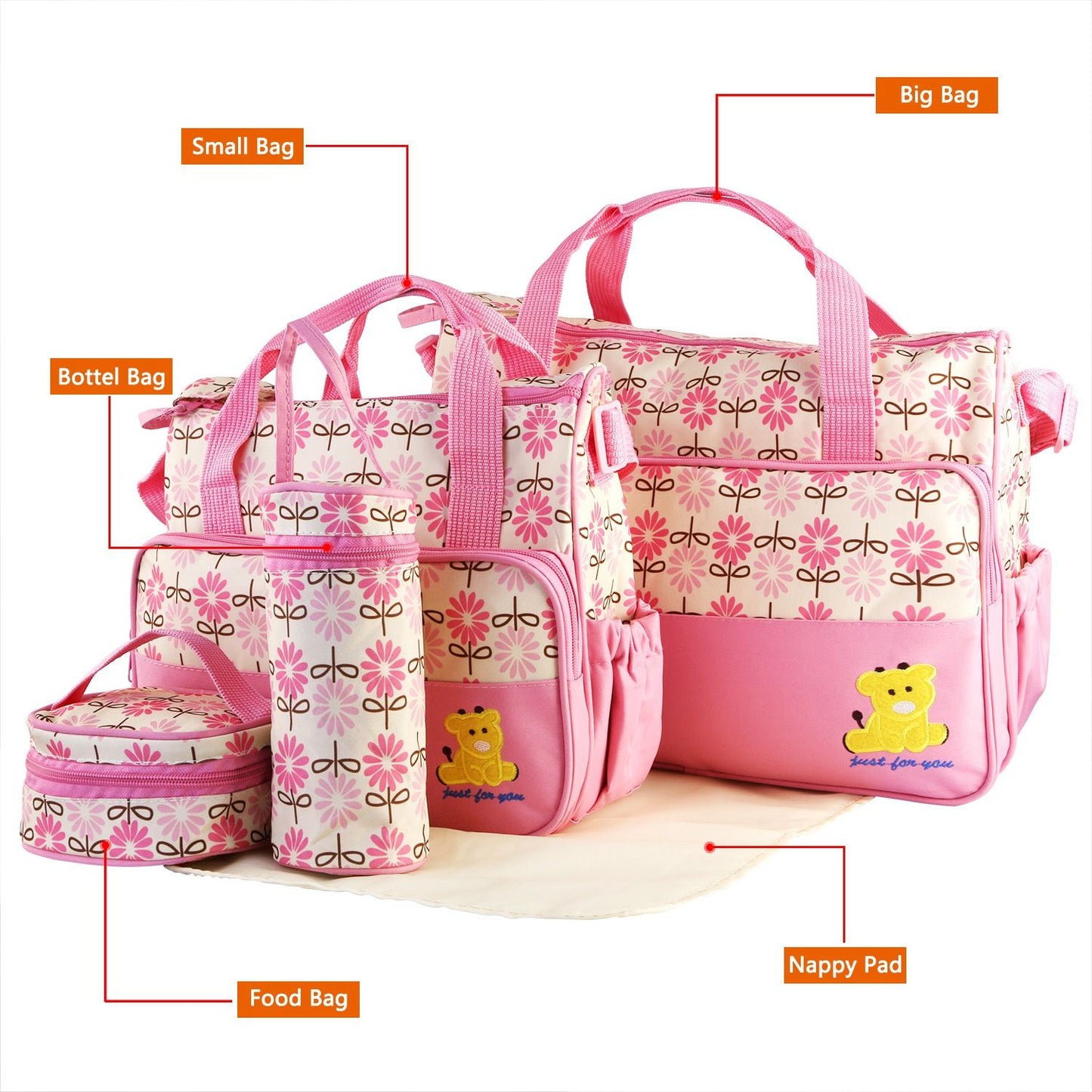 5 Piece Diaper Bag Keep Baby Items Neatly Stored