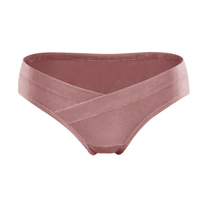 Dusty rose maternity underwear with a crossover waistband that sits below the belly, shown on a white background by Mama's Dream