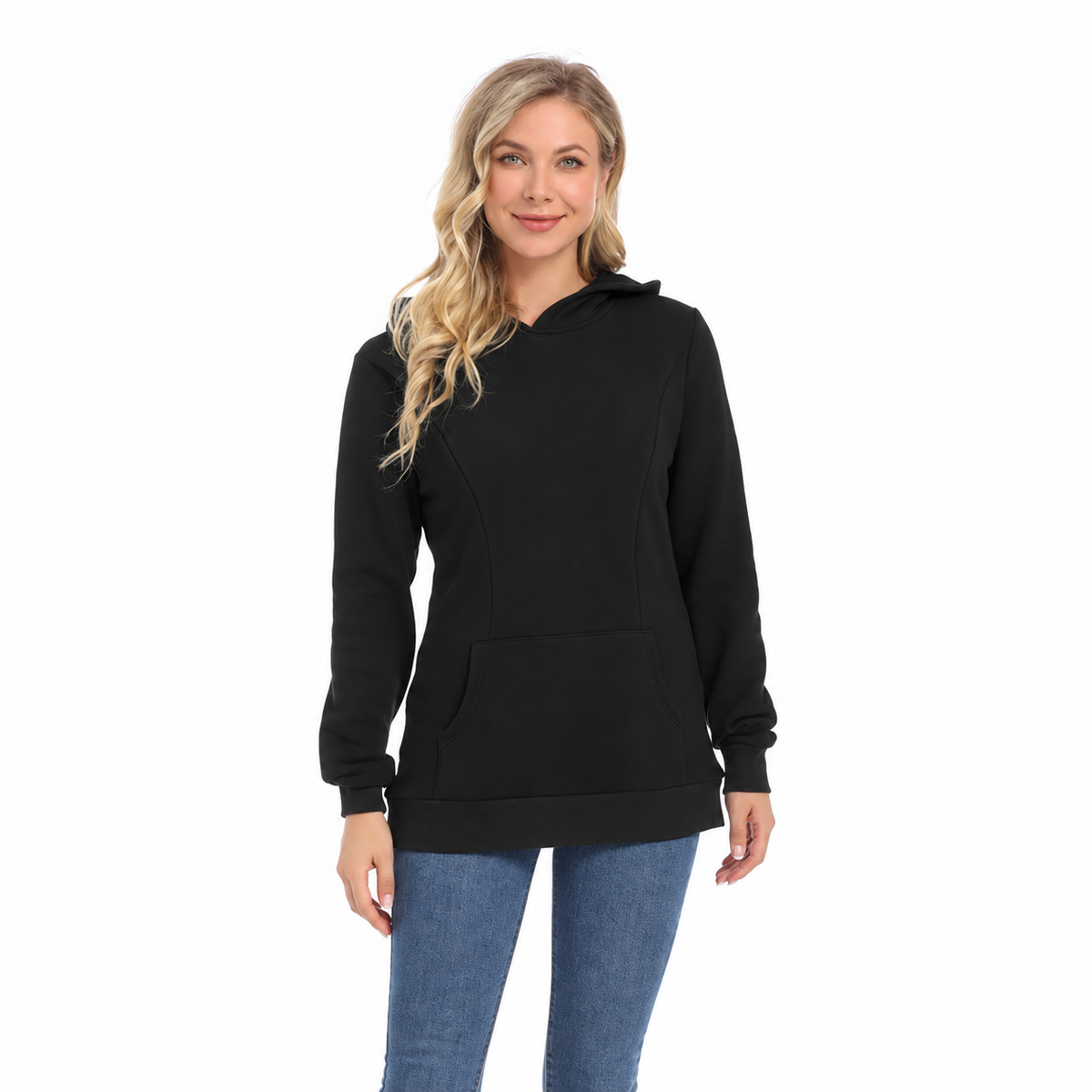 Black maternity hoodie with kangaroo pocket and long sleeves for pregnancy by Mama's Dream