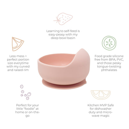 Pink baby feeding bowl with raised rim and suction base by Mama's Dream